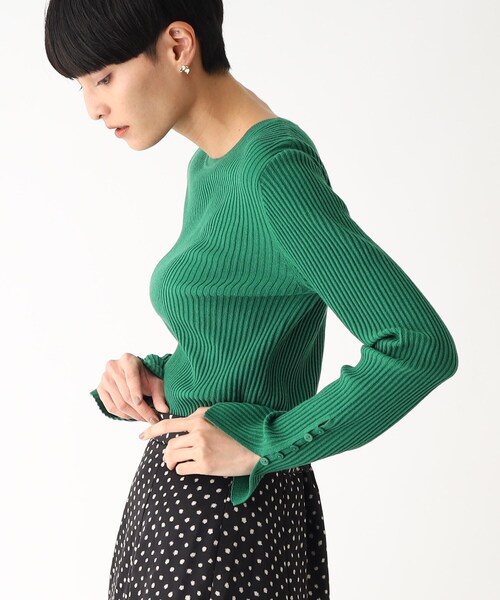 OPAQUE.CLIP（オペークドットクリップ）の「◆ボタンスリーブ リブニットプルオーバー（ニット/セーター・レディース・ダークグリーン/パープル系/ライトグレー/ブラック・40/42/36/38）」の5枚目の写真