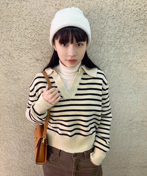 Isn't She?(イズントシー)の「ボーダースキッパーニット(ニット/セーター・レディース・ブラック/アイボリー・FREE)」の6枚目の写真