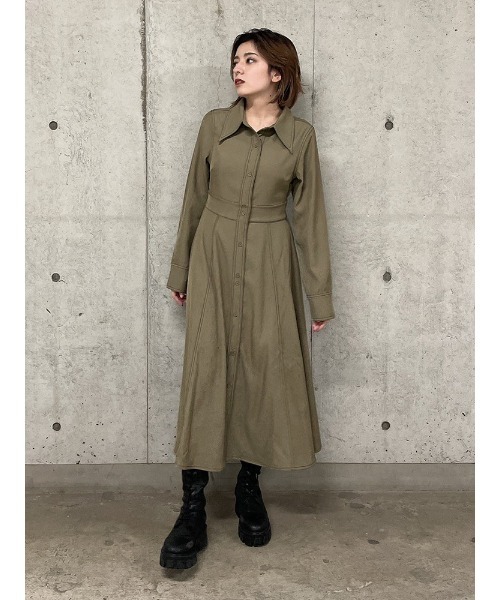 ENVYM（アンビー）の「バイカラーステッチロングＯＰ（ワンピース・レディース・ベージュ/ブラック/マルチ・FREE）」の8枚目の写真