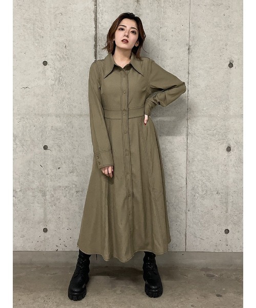 ENVYM（アンビー）の「バイカラーステッチロングＯＰ（ワンピース・レディース・ベージュ/ブラック/マルチ・FREE）」の9枚目の写真