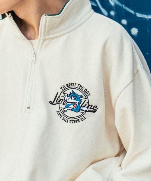 improves（インプローブス）の「PETTYWOLF 刺繍 ハーフ ジップ トレーナー（スウェット・メンズ・グレー/グリーン/ホワイト/ブラック・LARGE/MEDIUM）」の8枚目の写真