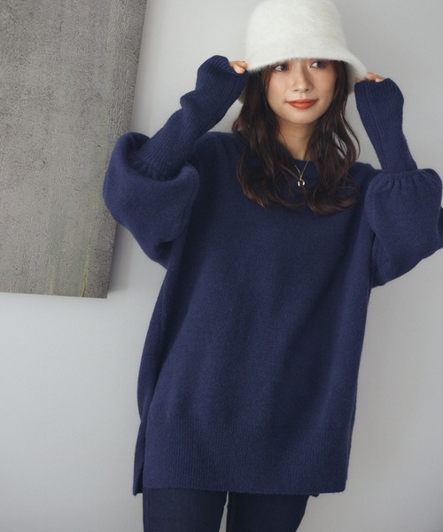 mysty woman（ミスティウーマン）の「【WEB限定】マッシュルームリブニット　180169（ニット/セーター・レディース・ネイビー/カーキ/ピンク/アイボリー/ライトベージュ・FREE）」の4枚目の写真