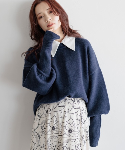 mysty woman  マッシュルームリブニット mysty woman - mysty woman マッシュルームリブニットの通販 by み