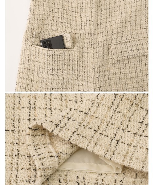 Re:EDIT（リエディ）の「[低身長/高身長サイズ有]ツイードライクVネックオールインワン（つなぎ/オールインワン・レディース・ベージュ系その他/ブラック系その他・MEDIUM/TALL/LARGE/SHORT）」の7枚目の写真