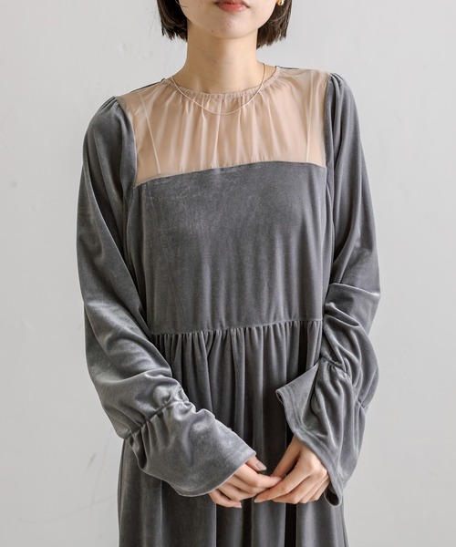 mline（エムライン）の「[mline]シアー切替ベロアワンピース（ワンピース・レディース・ブラック/グレー・1/2）」の14枚目の写真