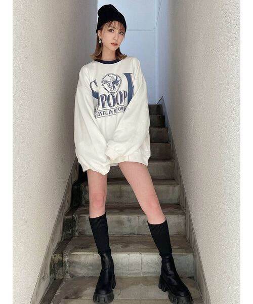 GYDA(ジェイダ)の「SPOOPY BUNNY RAISINGスウェットトップス(Tシャツ/カットソー・レディース・オフホワイト/チャコールグレー・FREE)」の8枚目の写真