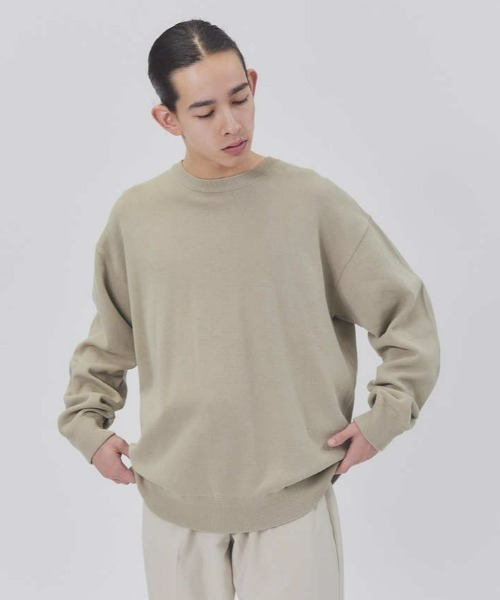 PLUS ONE(プラスワン)の「【PLUS ONE】ミラノリブクルーニット(ニット/セーター・メンズ・ブルー/オレンジ/ブラック/ホワイト×ネイビー/グリーン/オフホワイト/ネイビー×ホワイト/ダークベージュ・S/M/XL/L)」の5枚目の写真