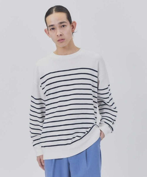 PLUS ONE(プラスワン)の「【PLUS ONE】ミラノリブクルーニット(ニット/セーター・メンズ・ブルー/オレンジ/ブラック/ホワイト×ネイビー/グリーン/オフホワイト/ネイビー×ホワイト/ダークベージュ・S/M/XL/L)」の8枚目の写真