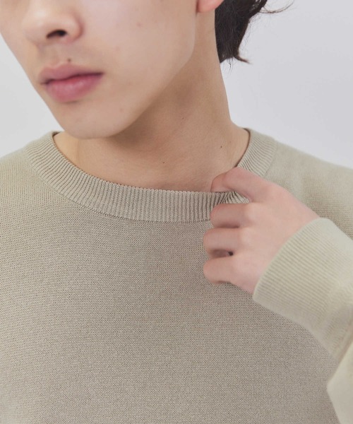 PLUS ONE(プラスワン)の「【PLUS ONE】ミラノリブクルーニット(ニット/セーター・メンズ・ブルー/オレンジ/ブラック/ホワイト×ネイビー/グリーン/オフホワイト/ネイビー×ホワイト/ダークベージュ・S/M/XL/L)」の22枚目の写真