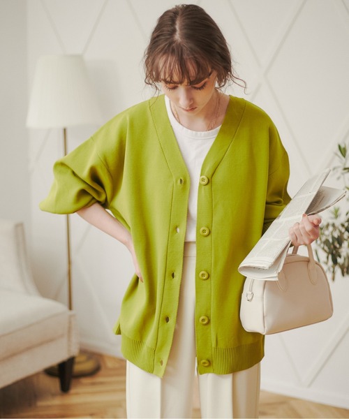 ANGIE(アンジー)の「【前後2WAY】スポンジニットVネックカーディガン(カーディガン/ボレロ・レディース・オレンジ/ライム/アイボリー/ブラック/ブルー・FREE)」の11枚目の写真