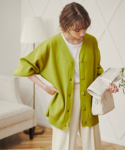 ANGIE(アンジー)の「【前後2WAY】スポンジニットVネックカーディガン(カーディガン/ボレロ・レディース・オレンジ/ライム/アイボリー/ブラック/ブルー・FREE)」の12枚目の写真