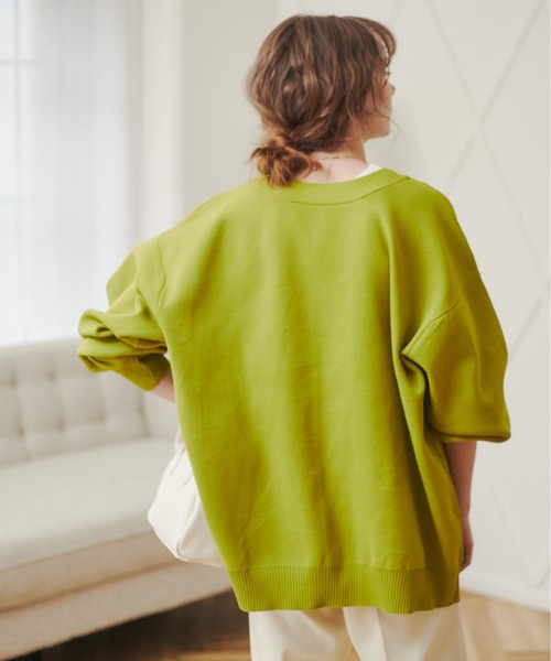 ANGIE(アンジー)の「【前後2WAY】スポンジニットVネックカーディガン(カーディガン/ボレロ・レディース・オレンジ/ライム/アイボリー/ブラック/ブルー・FREE)」の14枚目の写真