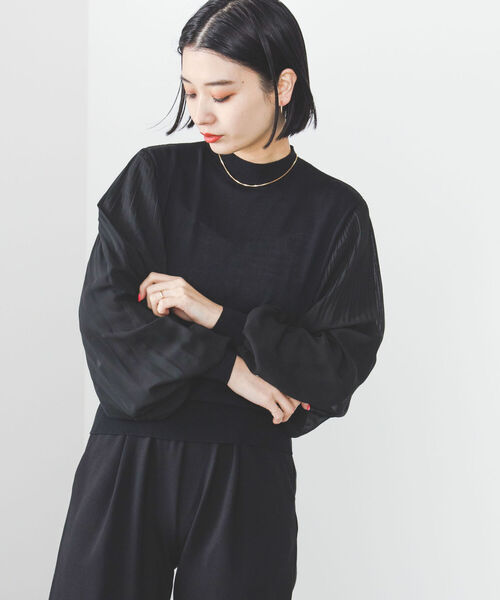 BEAMS HEART(ビームスハート)の「BEAMS HEART / 袖プリーツ ニット プルオーバー(ニット/セーター・レディース・ブラック/アイボリー/グリーン系その他・FREE)」の7枚目の写真