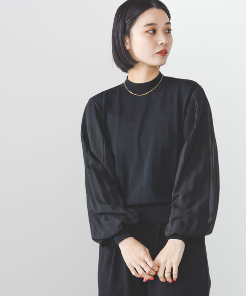 BEAMS HEART(ビームスハート)の「BEAMS HEART / 袖プリーツ ニット プルオーバー(ニット/セーター・レディース・ブラック/アイボリー/グリーン系その他・FREE)」の3枚目の写真