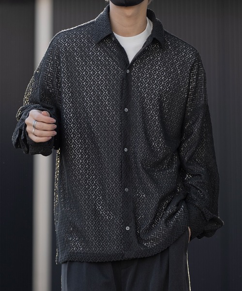 CLEL】Balloon Sleeves Loose Lace Shirt/バルーン袖 ルーズ レース