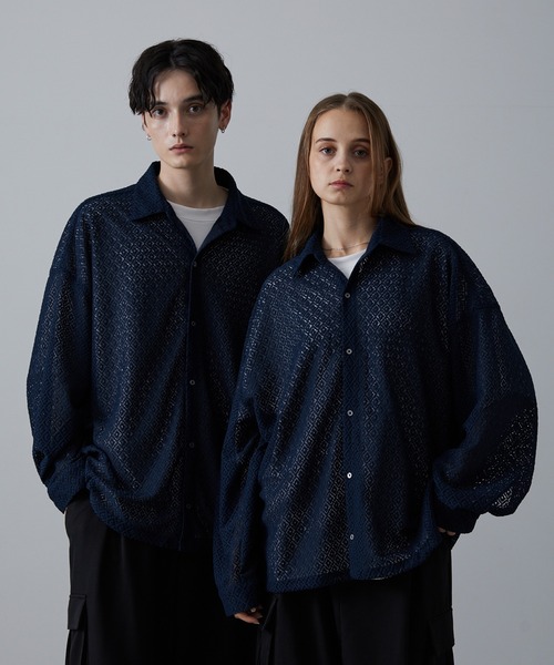 CLEL】Balloon Sleeves Loose Lace Shirt/バルーン袖 ルーズ レース