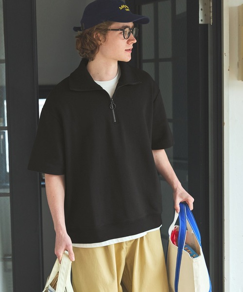 EMMA CLOTHES(エマクローズ)の「オーバーサイズ ビッグカラー ハーフジップ S/Sプルオーバースウェット EMMA CLOTHES(Tシャツ/カットソー・メンズ・アッシュブラウン/杢グレー/ブラック/グリーン系1/アイボリー/カーキ・L/M)」の17枚目の写真