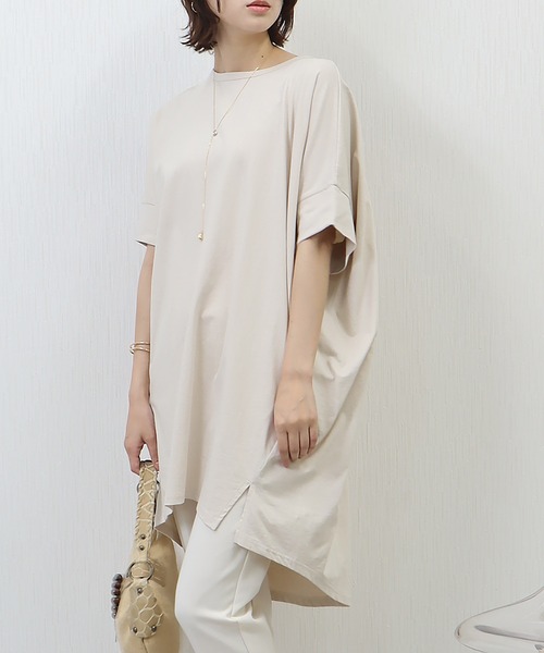 libelle more(リベル モア)の「《接触冷感》USAコットン コクーンワンピース(ワンピース・レディース・ベージュ/ラベンダー/ライトカーキ/ブラック/ブラウン/パープル・L/M)」の1枚目の写真
