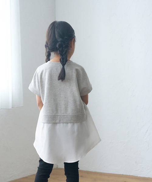 coca(coca)(コカ)の「キッズ 親子お揃いミニ裏毛ドッキングトップス(シャツ/ブラウス・キッズ・ホワイト/グレー・100/110/120/130/140)」の5枚目の写真