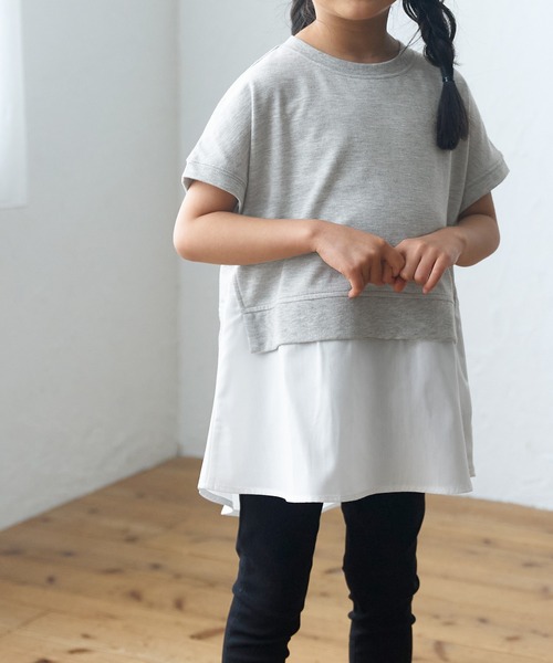 coca(coca)(コカ)の「キッズ 親子お揃いミニ裏毛ドッキングトップス(シャツ/ブラウス・キッズ・ホワイト/グレー・100/110/120/130/140)」の6枚目の写真