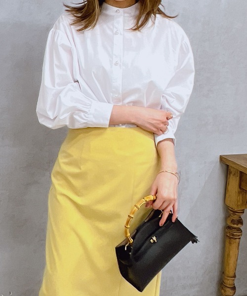 un dix cors（アンディコール）の「パール釦バンドカラーシンプルシャツ（シャツ/ブラウス・レディース・オフホワイト/ブルー/ベージュ・FREE）」の9枚目の写真