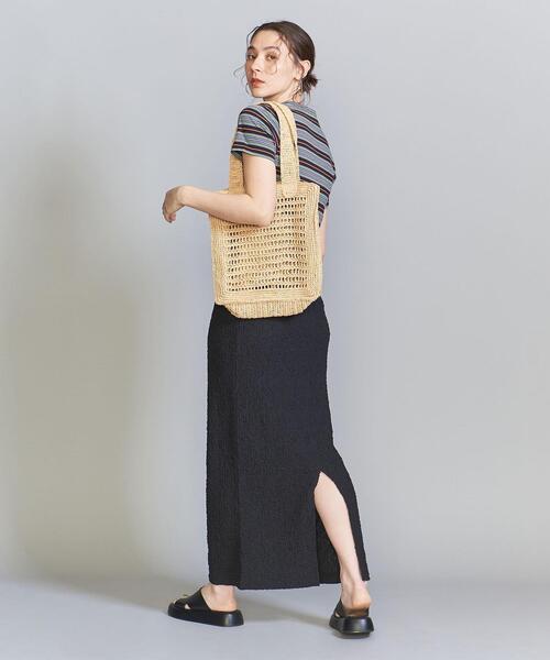 【美品】 UNITED ARROWS ポーチ付きスクエアトートバッグ　かごバッグ 美品 ユナイテッドアローズTOKYO オレンジのスクエアトート