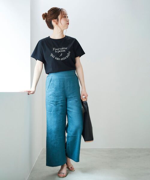 le.coeur blanc（ルクールブラン）の「フレンチフレーズプリントTシャツ（Tシャツ/カットソー・レディース・オフホワイト/ブラック・38）」の6枚目の写真