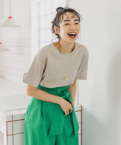 BAYFLOW(ベイフロー)の「シルケットクルーネックTシャツ(Tシャツ/カットソー・レディース・ベビーピンク/ブラック/カーキ/オフホワイト/ベージュ/ブルー/マスタード・MEDIUM/SMALL)」の1枚目の写真