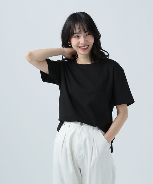 BAYFLOW(ベイフロー)の「シルケットクルーネックTシャツ(Tシャツ/カットソー・レディース・ベビーピンク/ブラック/カーキ/オフホワイト/ベージュ/ブルー/マスタード・MEDIUM/SMALL)」の3枚目の写真