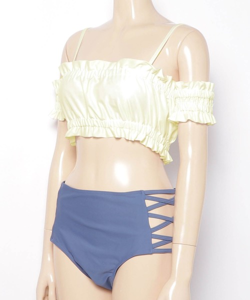 gossip!ロサンゼルス(ゴシップロサンゼルス)の「シャーリングクロススイムセット 3点セット水着(水着・レディース・ホワイト/ベージュ・M/L/S/XS)」の13枚目の写真