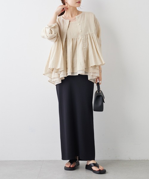 PUAL CE CIN（ピュアルセシン）の「コットンリネン ギャザーキャミソールブラウス（キャミソール・レディース・オフホワイト/ブラック/ナチュラル・FREE）」の12枚目の写真