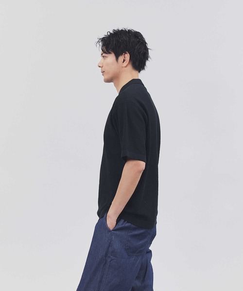 Right-on（ライトオン）の「PLUS ONE(プラスワン)ニットポロシャツ（ポロシャツ・メンズ・ブラック/ライトベージュ・M/L/XL）」の3枚目の写真