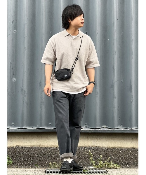 Right-on（ライトオン）の「PLUS ONE(プラスワン)ニットポロシャツ（ポロシャツ・メンズ・ブラック/ライトベージュ・M/L/XL）」の17枚目の写真