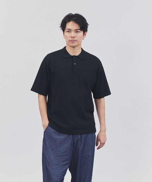 Right-on（ライトオン）の「PLUS ONE(プラスワン)ニットポロシャツ（ポロシャツ・メンズ・ブラック/ライトベージュ・M/L/XL）」の11枚目の写真