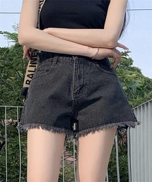 フリンジデニムショートパンツ