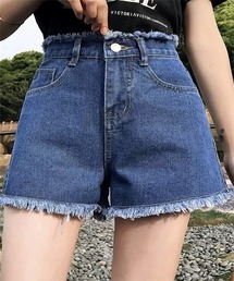 フリンジデニムショートパンツ