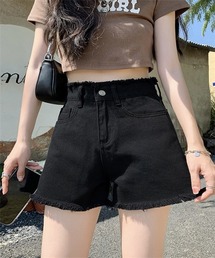 フリンジデニムショートパンツ