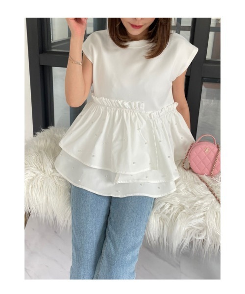 可愛い♡ミュベール フリル付きボリュームスリーブTシャツ M フリル 新品】 24SS ミューベル ギャザースリーブカットソー 白 フリル