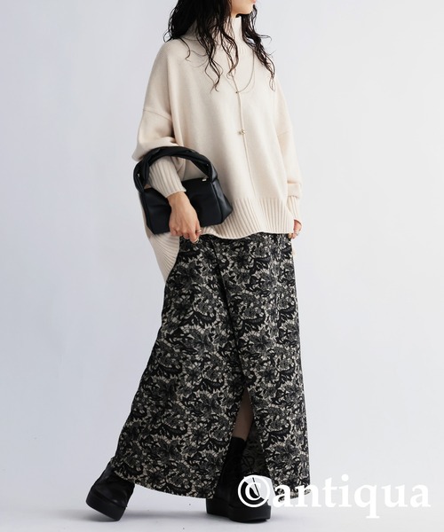 antiqua（アンティカ）の「ジャガード織り花柄ラップスカート