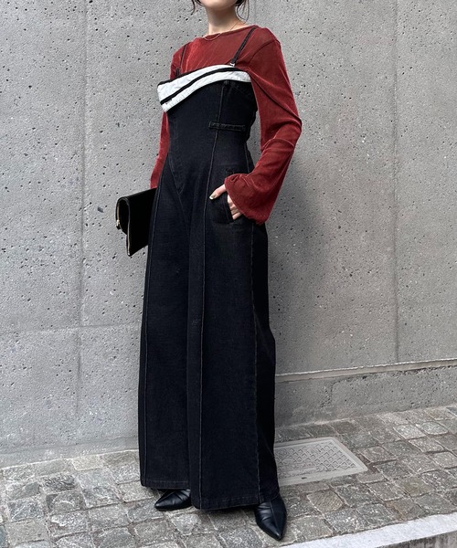 COLLAGE GALLARDAGALANTE（コラージュガリャルダガランテ）の「ラペルロンパース/Q.anos（サロペット/オーバーオール・レディース・ブラック/ブルー・FREE）」の4枚目の写真