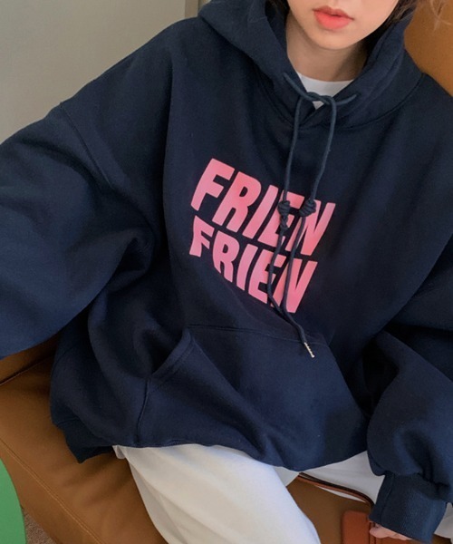 Miniministore（ミニミニストア）の「FRIENロゴオーバーサイズ パーカー（パーカー・レディース・ネイビー/グレー/ベージュ/イエロー/ピンク・FREE）」の3枚目の写真