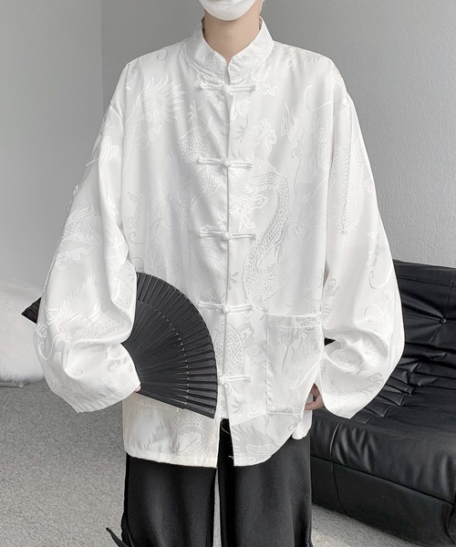 【セール】【FVLMEN】shadow dragon print China shirt/シャドー ドラゴンプリント チャイナシャツ（シャツ/ブラウス）｜FVLMEN（フルメン）