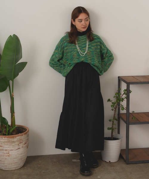 AO2（アオズ）の「Switching gathered skirt / 切替ギャザーロングスカート フレア（スカート・レディース・チャコールグレー/カーキ/ブラック/ブラウン・FREE）」の8枚目の写真