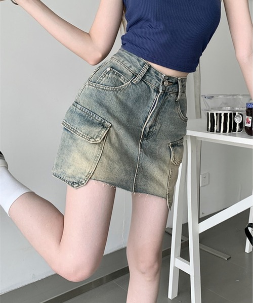 Chick(チック)の「▲Vintage Washed Denim Mini Skirt / ウォッシュ加工ヴィンテージデニムミニスカート(デニムスカート・レディース・ブルー・L/M/S)」の5枚目の写真