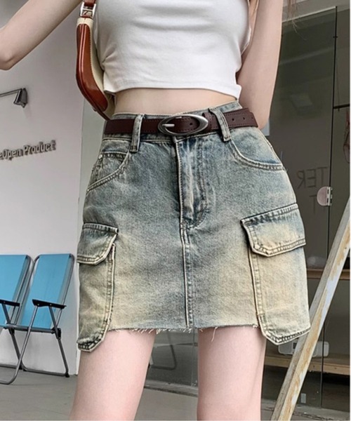 Chick(チック)の「▲Vintage Washed Denim Mini Skirt / ウォッシュ加工ヴィンテージデニムミニスカート(デニムスカート・レディース・ブルー・L/M/S)」の7枚目の写真