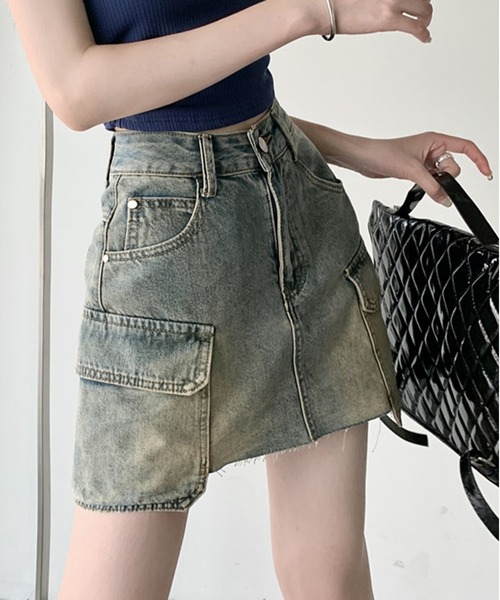 Chick(チック)の「▲Vintage Washed Denim Mini Skirt / ウォッシュ加工ヴィンテージデニムミニスカート(デニムスカート・レディース・ブルー・L/M/S)」の3枚目の写真