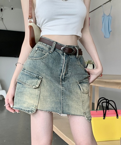 Chick(チック)の「▲Vintage Washed Denim Mini Skirt / ウォッシュ加工ヴィンテージデニムミニスカート(デニムスカート・レディース・ブルー・L/M/S)」の9枚目の写真