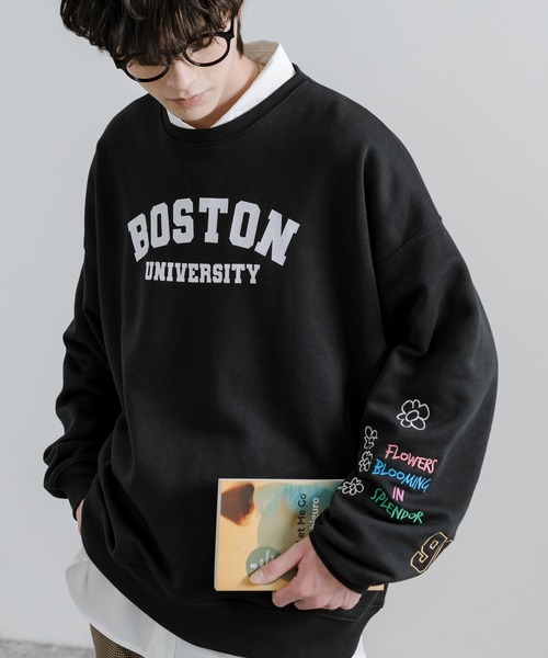 Rocky Monroe（ロッキーモンロー）の「オーバーサイズフラワー刺繍裏起毛スウェット/トレーナー（スウェット・メンズ・ブラック/オートミール/杢グレー/グリーン/ホワイト/ブルー/ライトグレー系/ブラック系1/ブルー系1/グリーン系/ホワイト系/ライトグレー系1/ホワイト系1/グリーン系1/ブラック系/グレー系1/ブルー系/グレー系・M/L/XL）」の6枚目の写真