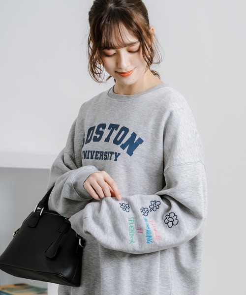 Rocky Monroe（ロッキーモンロー）の「オーバーサイズフラワー刺繍裏起毛スウェット/トレーナー（スウェット・メンズ・ブラック/オートミール/杢グレー/グリーン/ホワイト/ブルー/ライトグレー系/ブラック系1/ブルー系1/グリーン系/ホワイト系/ライトグレー系1/ホワイト系1/グリーン系1/ブラック系/グレー系1/ブルー系/グレー系・M/L/XL）」の11枚目の写真