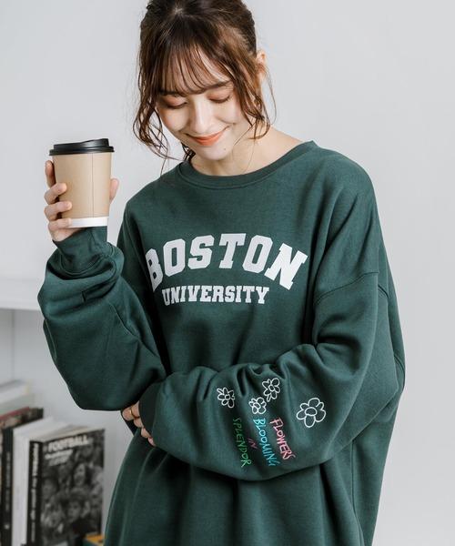 Rocky Monroe（ロッキーモンロー）の「オーバーサイズフラワー刺繍裏起毛スウェット/トレーナー（スウェット・メンズ・ブラック/オートミール/杢グレー/グリーン/ホワイト/ブルー/ライトグレー系/ブラック系1/ブルー系1/グリーン系/ホワイト系/ライトグレー系1/ホワイト系1/グリーン系1/ブラック系/グレー系1/ブルー系/グレー系・M/L/XL）」の15枚目の写真